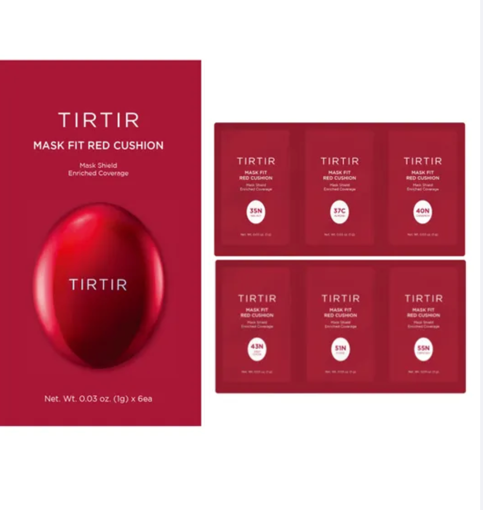 TIRTIR, Kit d'essai, Coussin fond de teint, 5 couleurs, Maquillage, Fond de teint, Teint parfait, Soin du teint, Couvrance légère, Peau lisse, Maquillage naturel, Teint uniforme, Produits de maquillage, Soin et maquillage, Kit pratique, Fond de teint modulable