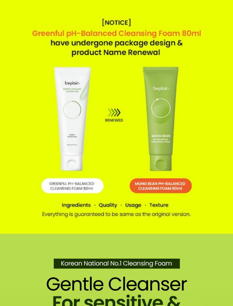 Beplain Mung Bean pH-Balanced Cleansing Foam: Gentle Daily Face Wash