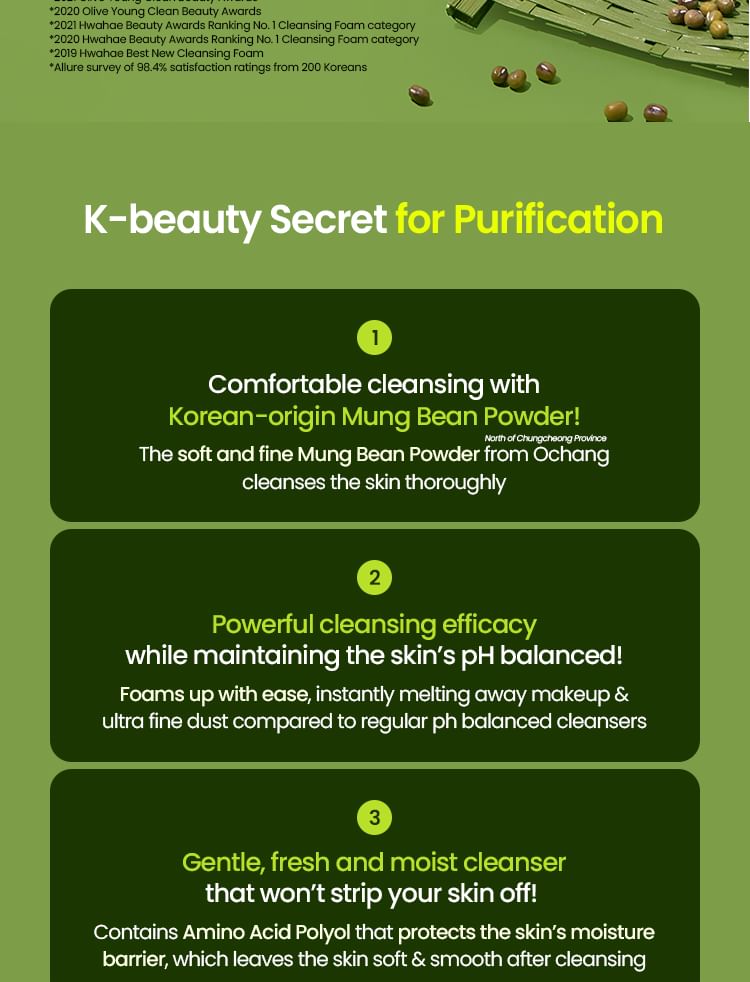 Beplain Mung Bean pH-Balanced Cleansing Foam: Gentle Daily Face Wash
