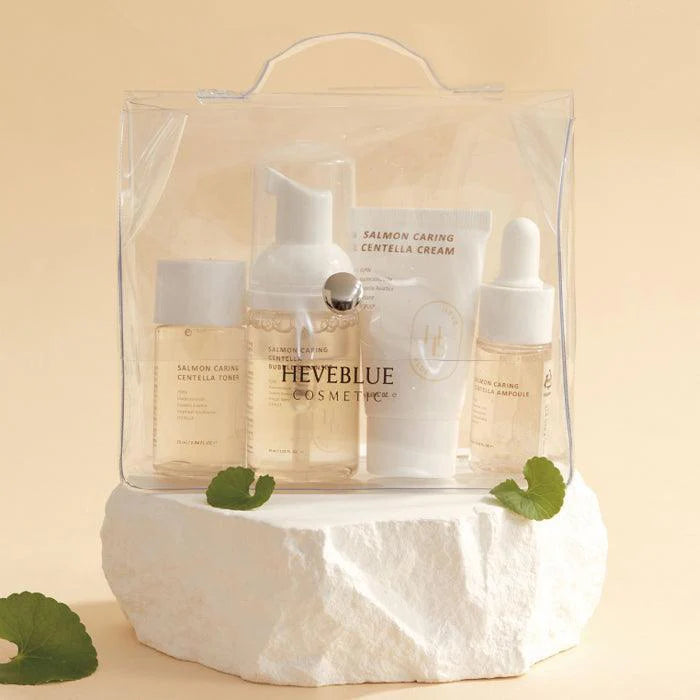 HEVEBLUE – Trousse de voyage soin au saumon et Centella - 4 unités
