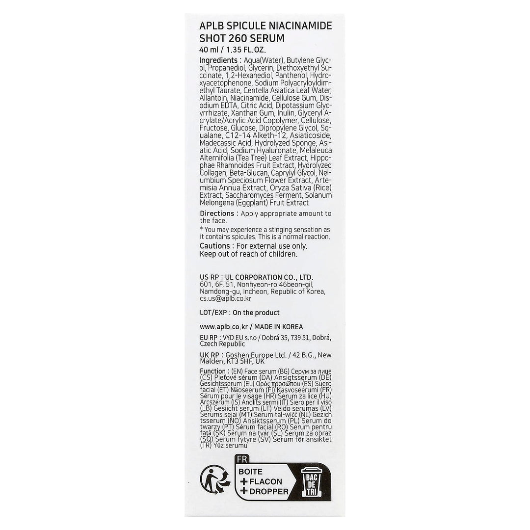 APLB, Spicule Niacinamide Shot 260 Serum, 1.35 fl oz (40 ml)
