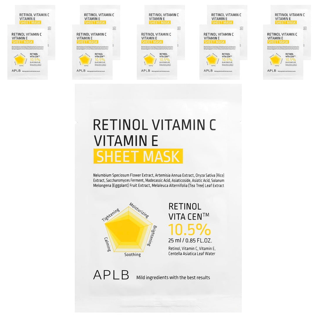 APLB, Retinol Vitamin C, Vitamin E Beauty Sheet Mask, 10 Sheets, 0.85 fl oz Each