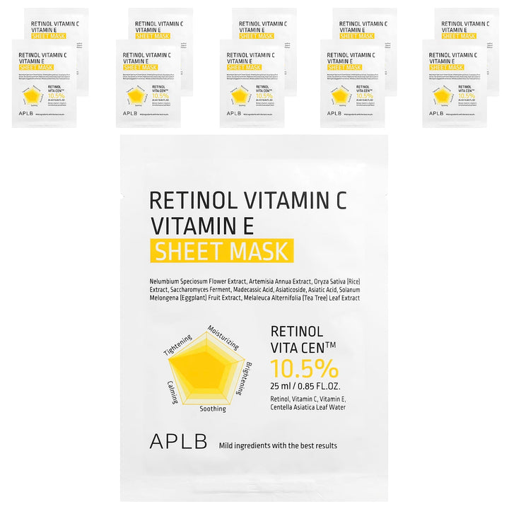 APLB, Retinol Vitamin C, Vitamin E Beauty Sheet Mask, 10 Sheets, 0.85 fl oz Each