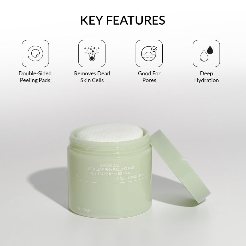 Celimax Ji Woo Gae Heartleaf BHA Peeling Pads – 60 Dual‑Sided