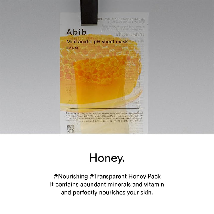 Abib Mild Acidic pH Sheet Mask Honey Fit 10 Sheets I Vitalizing Facial Mask, Propolis Glow