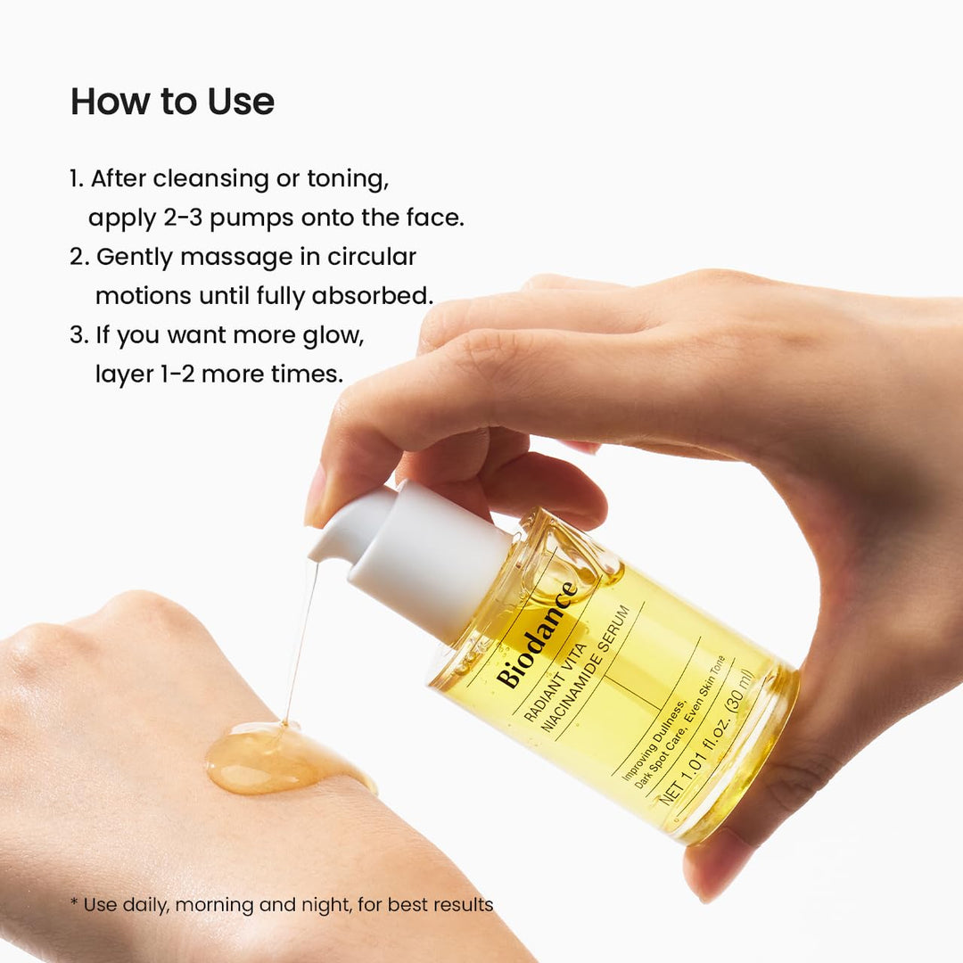 BIODANCE Radiant Vita Niacinamide Serum, for Even Tone Dark Spot Care with Vitamin C, Hydrating for Sensitive Skin, Filter Glow Serum, Korean Skincare, Stocking Stuffers | 1.01 floz x 1 ea