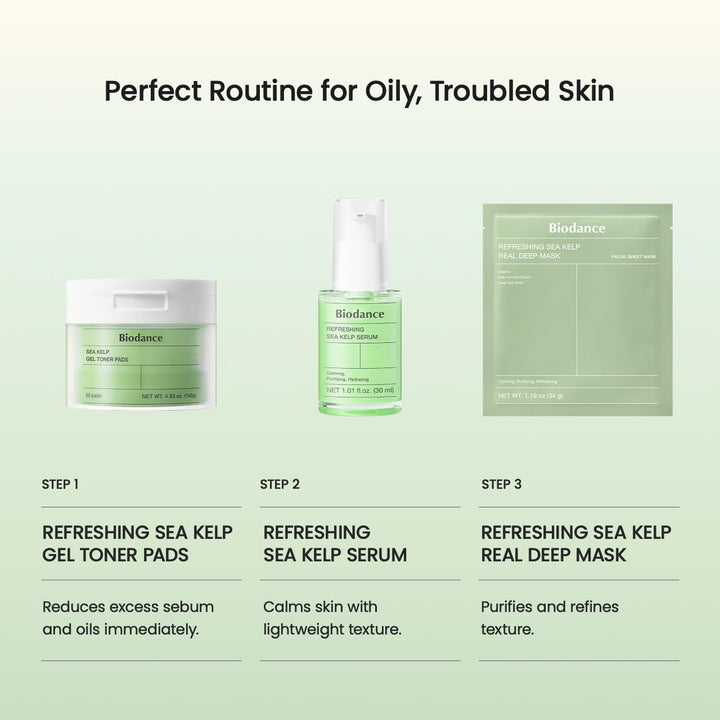 BIODANCE Refreshing Sea Kelp Serum, Oil & Sebum Control, Calming Serum for Oily & Combination Skin, Korean Skincare, Stocking Stuffers for Teen Girls | 1.01 fl.oz x 1 ea