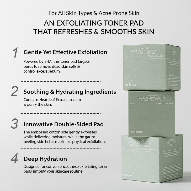 Celimax Ji Woo Gae Heartleaf BHA Peeling Pads – 60 Dual‑Sided