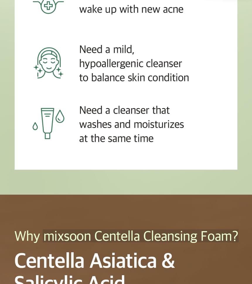 Mixsoon Centella Calming Foam Cleanser for Sensitive Skin (5.07 fl oz)