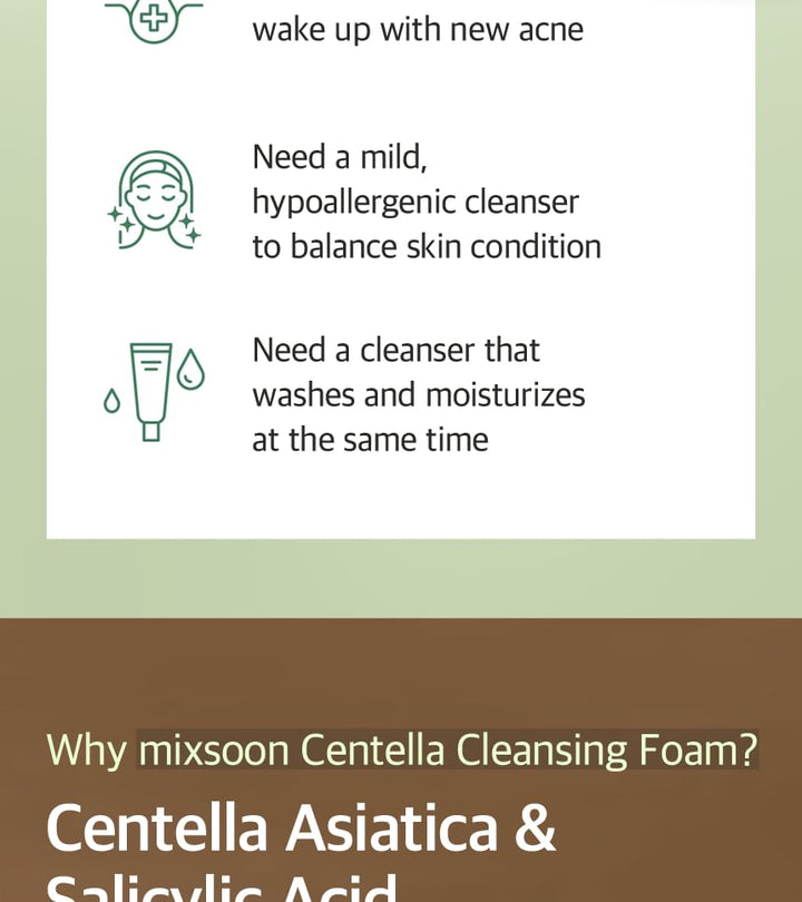 Mixsoon Centella Calming Foam Cleanser for Sensitive Skin (5.07 fl oz)