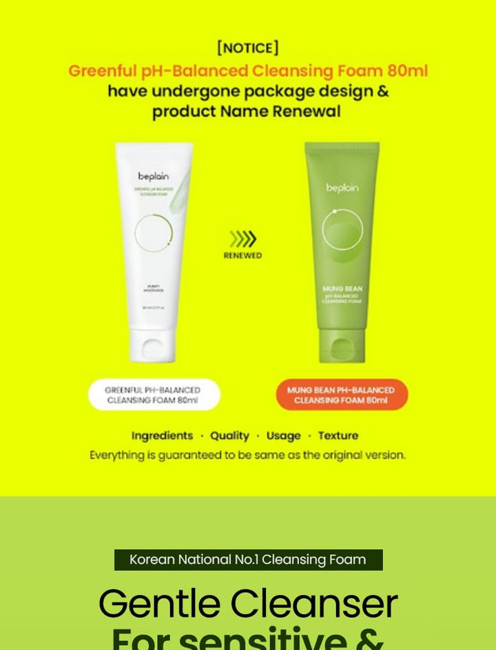 Beplain Mung Bean pH-Balanced Cleansing Foam: Gentle Daily Face Wash