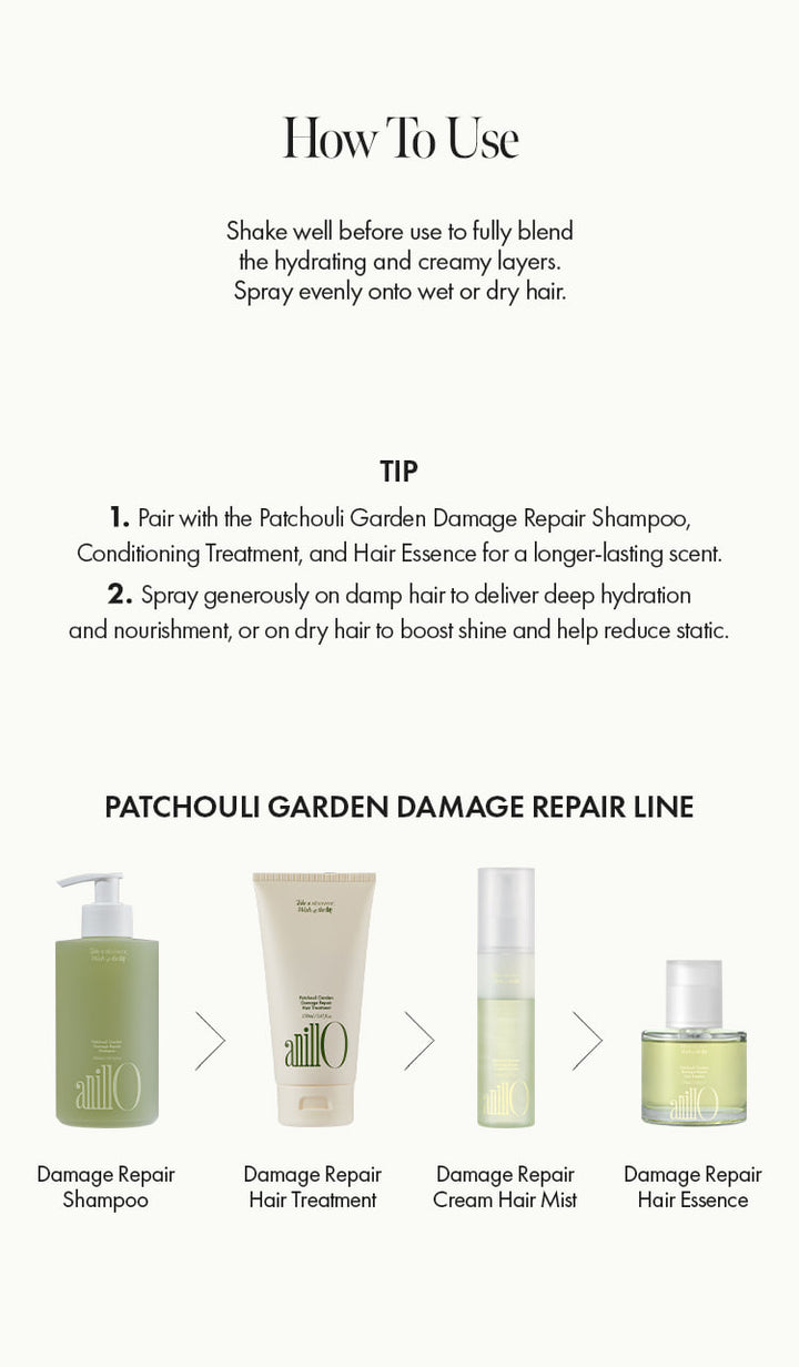 Patchouli GardenDamage RepairCream Hair Mist - ANILLO