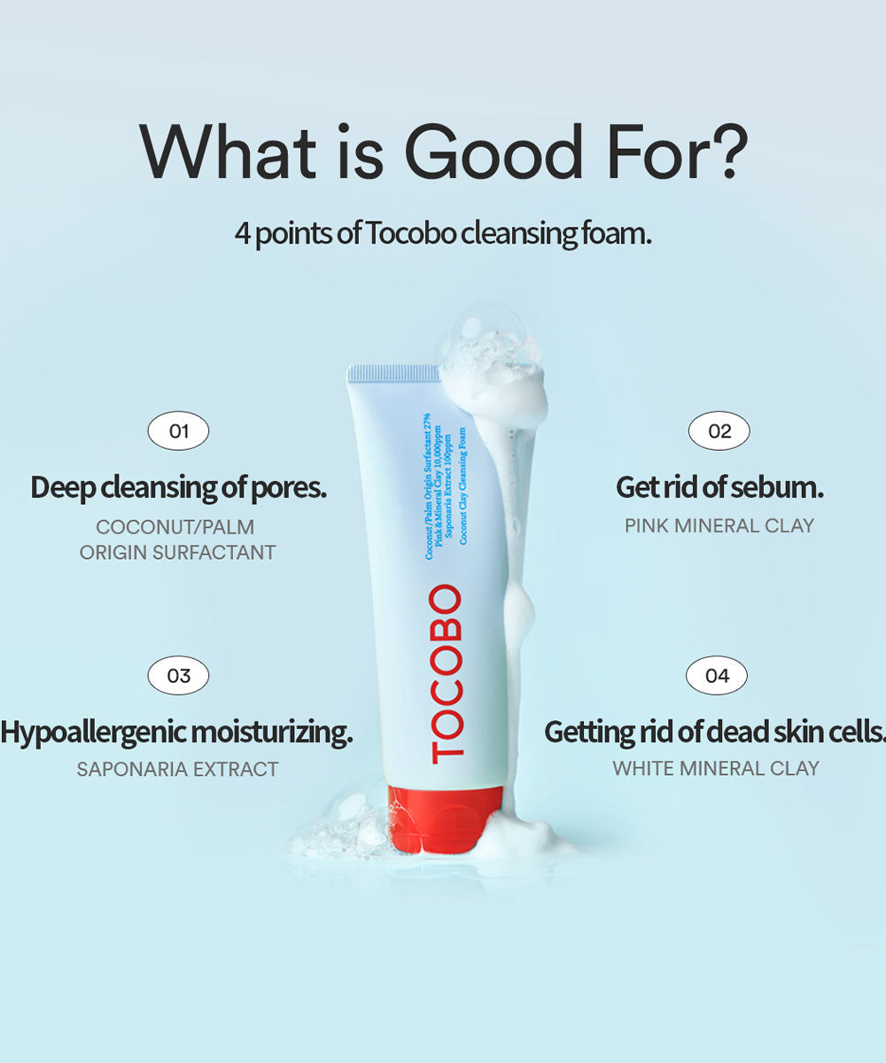 Tocobo Coconut Clay Cleansing Foam: Deep Pore Purifying Face Wash for Balanced Skin