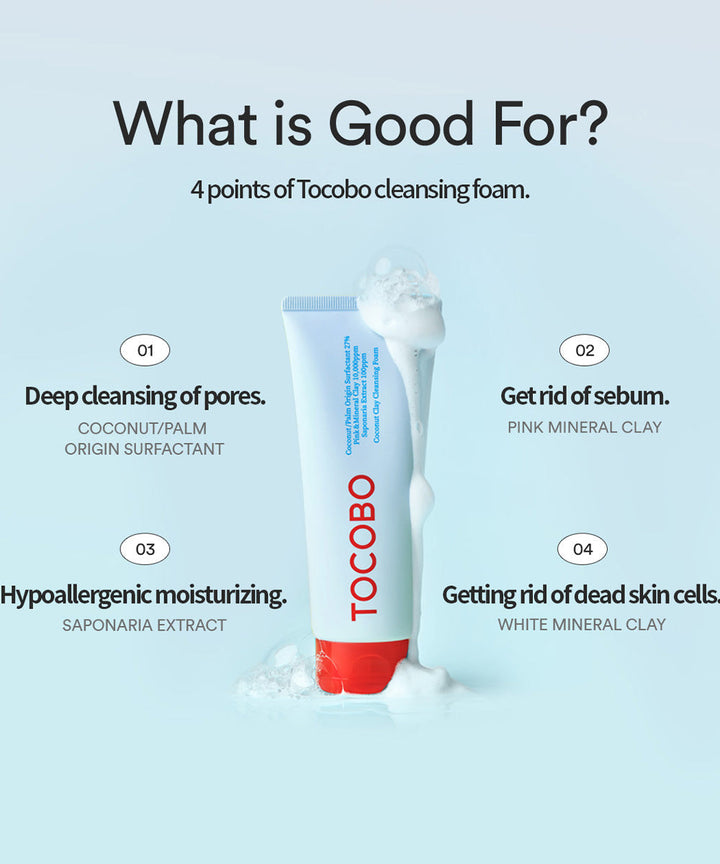 Tocobo Coconut Clay Cleansing Foam: Deep Pore Purifying Face Wash for Balanced Skin